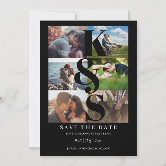 Elegant Modern Simple Photo Collage Names Wedding Save The Date (Voorkant)