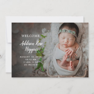 Elegant Modern Simple Photo Newborn Girl Birth Aankondiging