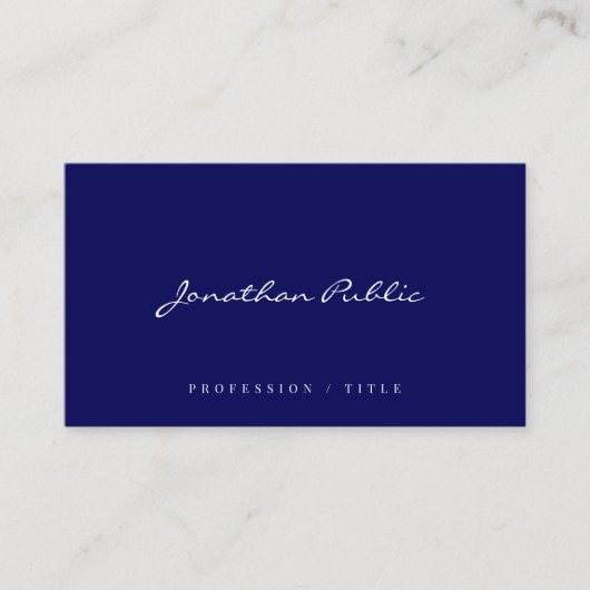 Elegant Modern Simple Template Script Navy Blue Visitekaartje (Voorkant)