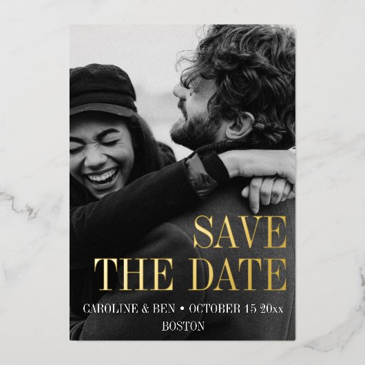 Elegant Modern Simple Vertical Photo Wedding Folie Uitnodiging (Voorkant)