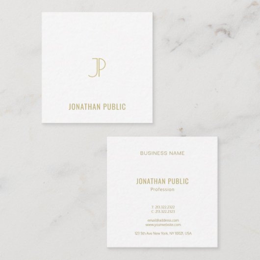 Elegant Modern Sjabloon Gold Monogram Trendy Vierkante Visitekaartje (Voorkant / Achterkant)