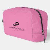 Elegant Modern Sjabloon Monogram Roze Effen Kleur Toilettasje (Rechterhoek)