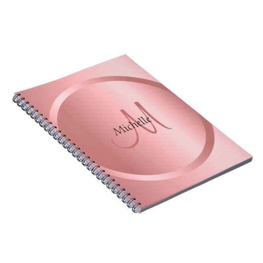 Elegant modern Sjabloon Roos Gold Mono gram Notitieboek (Rechterzijde)