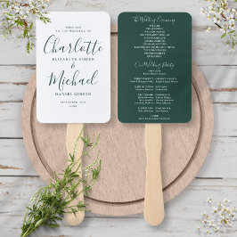 Elegant Modern Smaragd Schrift Huwelijksprogramma Handwaaier