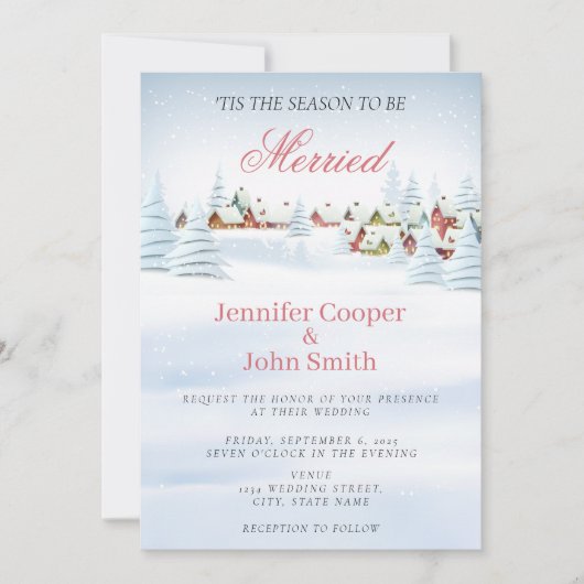 Elegant Modern Sneeuwval Kerstmis Winter Bruiloft Kaart (Voorkant)