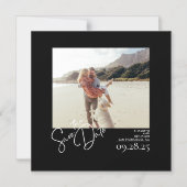 Elegant Modern Solid Black Bewaar de datum foto Magnetische Uitnodiging (Voorkant)