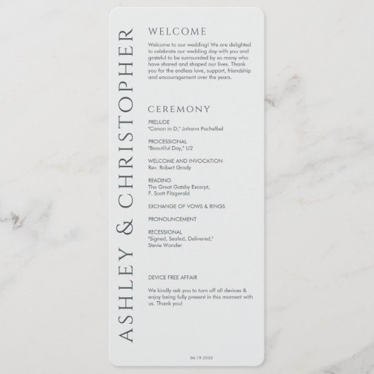 Elegant Modern Space Grey Bruiloft Programmakaart (Voorkant)