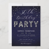 Elegant Modern Sparkle Glitter Blue Birthday Party Kaart (Voorkant)