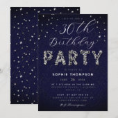 Elegant Modern Sparkle Glitter Blue Birthday Party Kaart (Voorkant / Achterkant)