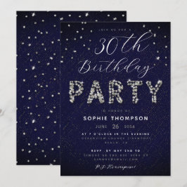 Elegant Modern Sparkle Glitter Blue Birthday Party Kaart