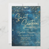 Elegant Modern Stars Blue Sweet 16 Kaart (Voorkant)