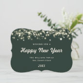 Elegant Modern Stars Green New Year Card Feestdagenkaart (Staand voorkant)