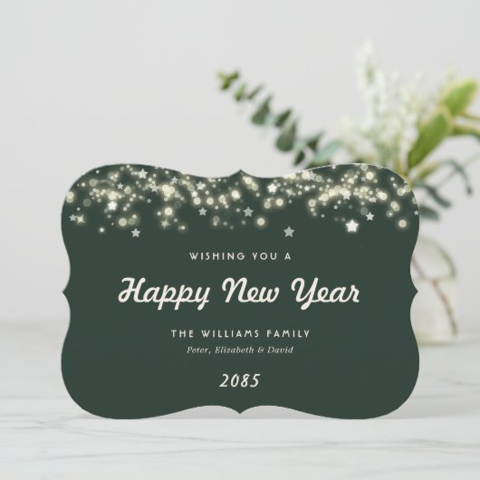 Elegant Modern Stars Green New Year Card Feestdagenkaart (Staand voorkant)