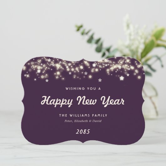 Elegant Modern Stars Purple New Year Card Feestdagenkaart (Staand voorkant)