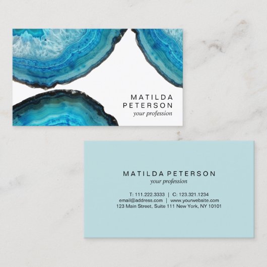 Elegant modern, stijlvol blauw getijde met gedicht visitekaartje (Voorkant / Achterkant)