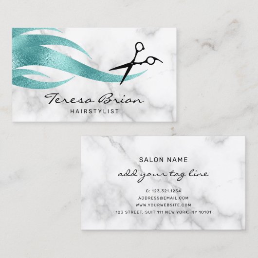 Elegant modern, stijlvol blauw schaar visitekaartje (Voorkant / Achterkant)