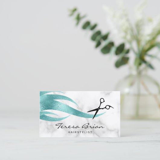 Elegant modern, stijlvol blauw schaar visitekaartje (Staand voorkant)