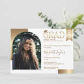 Elegant Modern Stijlvol Foto Goud Afstuderen Kaart (Staand voorkant)