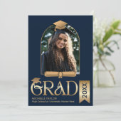 Elegant Modern Stijlvol Foto Goud Afstuderen Pet Kaart (Staand voorkant)