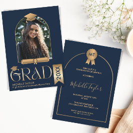 Elegant Modern Stijlvol Fotogoud Navy Afstuderen Kaart