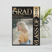 Elegant Modern Stijlvol Fotogoud Zwart Afstuderen Kaart (Staand voorkant)
