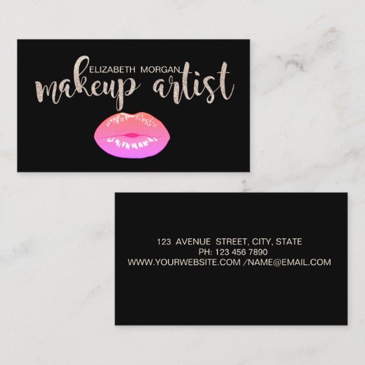 Elegant modern Stijlvol glitterwerk, lips Visitekaartje (Voorkant / Achterkant)