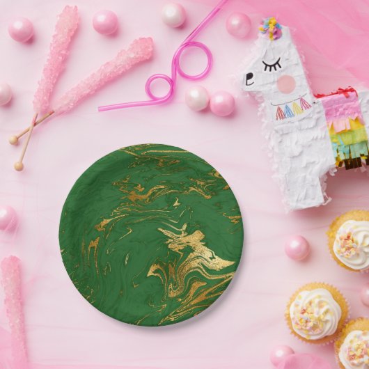 Elegant modern, stijlvol goud en groene marmer papieren bordje (Feest)