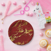 Elegant modern, stijlvol goud en rode marmer papieren bordje (Feest)