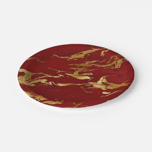 Elegant modern, stijlvol goud en rode marmer papieren bordje (Gekanteld)