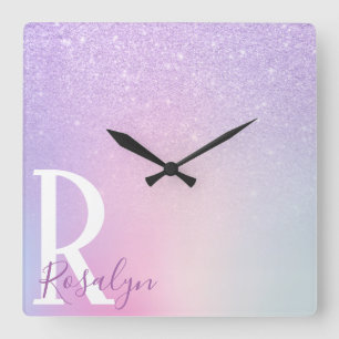 Elegant modern, stijlvol meisje ombre paarse glitt vierkante klok