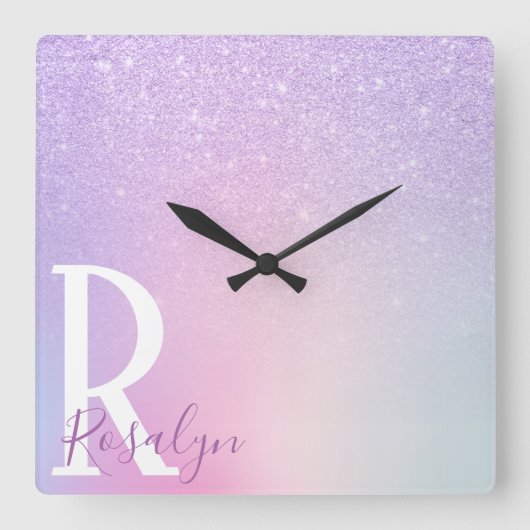 Elegant modern, stijlvol meisje ombre paarse glitt vierkante klok (Voorkant)