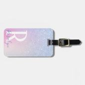 Elegant modern, stijlvol ombre blauw glitter regen bagagelabel (Voorkant horizontaal)