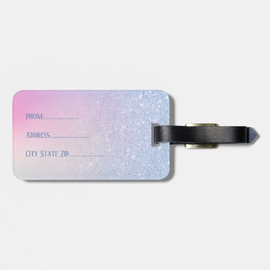 Elegant modern, stijlvol ombre blauw glitter regen bagagelabel (Achterkant horizontaal)