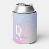 Elegant modern, stijlvol ombre blauw glitter regen blikjeskoeler (Blikje Achterkant)