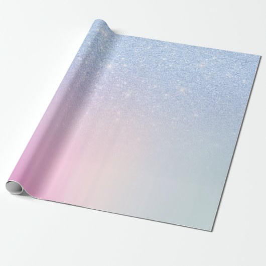 Elegant modern, stijlvol ombre blauw glitter regen cadeaupapier (Uitgerold)
