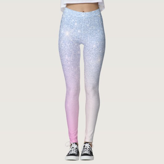 Elegant modern, stijlvol ombre blauw glitter regen leggings (Voorkant)