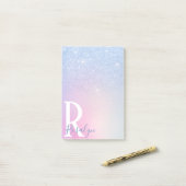 Elegant modern, stijlvol ombre blauw glitter regen post-it® notes (Op bureau)