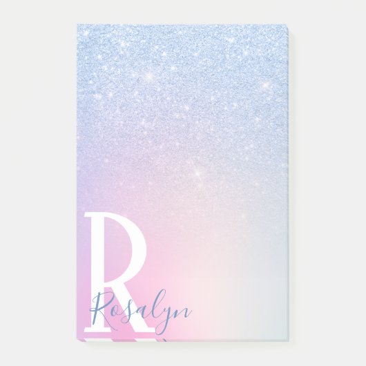 Elegant modern, stijlvol ombre blauw glitter regen post-it® notes (Voorkant)