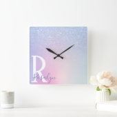 Elegant modern, stijlvol ombre blauw glitter regen vierkante klok (Huis)