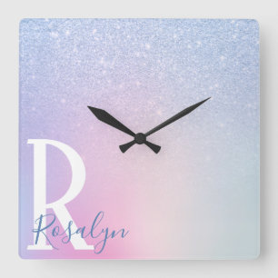 Elegant modern, stijlvol ombre blauw glitter regen vierkante klok