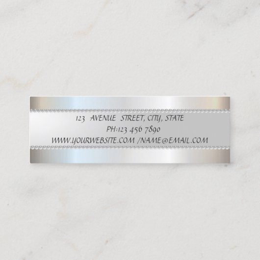 Elegant modern stijlvol zilver , parels mini visitekaartje (Achterkant)