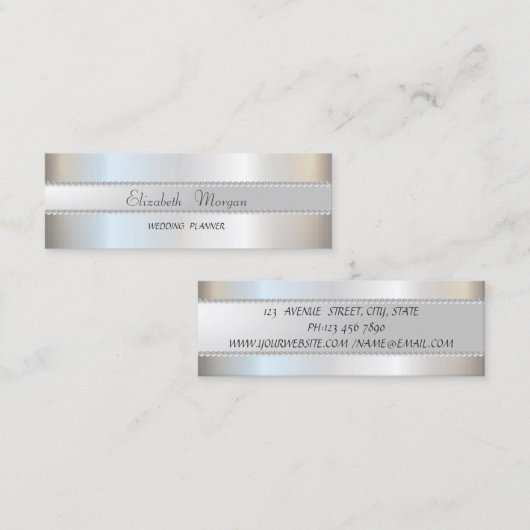 Elegant modern stijlvol zilver , parels mini visitekaartje (Voorkant / Achterkant)
