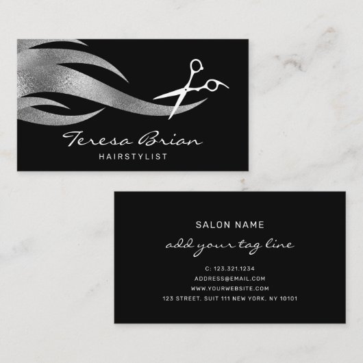 Elegant modern, stijlvol zilverschaar visitekaartje (Voorkant / Achterkant)