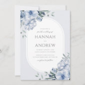 Elegant Modern Stoffig Blauw Bloemen Bruiloft Kaart (Voorkant)