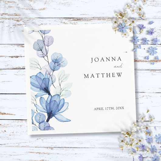 Elegant Modern Stoffig Blauw Bloemen Bruiloft Servet