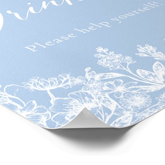 Elegant Modern Stoffig Blauw Bloemen Voedselteken Poster (Hoek)