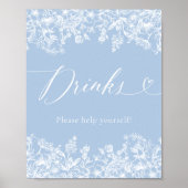 Elegant Modern Stoffig Blauw Bloemen Voedselteken Poster (Voorkant)