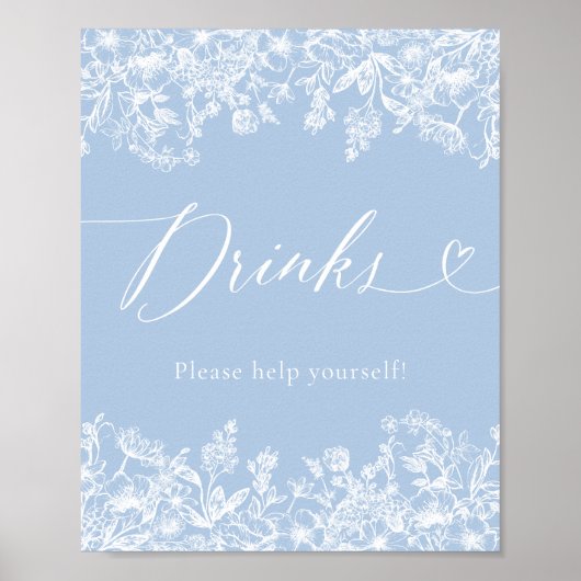 Elegant Modern Stoffig Blauw Bloemen Voedselteken Poster (Voorkant)