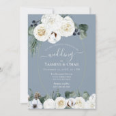 Elegant Modern Stoffig Blauw en Sage Groen Bruilof Kaart (Voorkant)