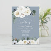 Elegant Modern Stoffig Blauw en Sage Groen Bruilof Kaart (Staand voorkant)